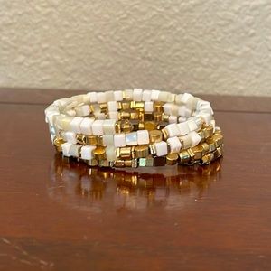 Gold and White Beaded Stella & Dot Wrap Bracelet